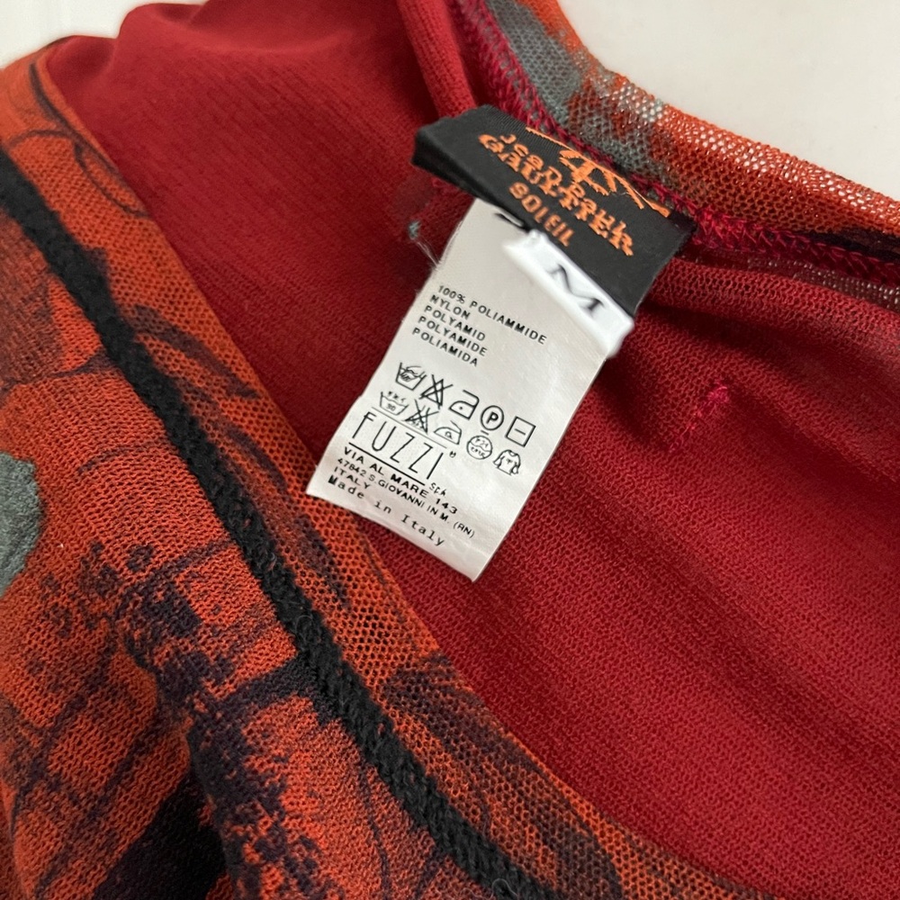 Sheer Red Graphic Long-Sleeve Women's Top - Picture 6 of 11